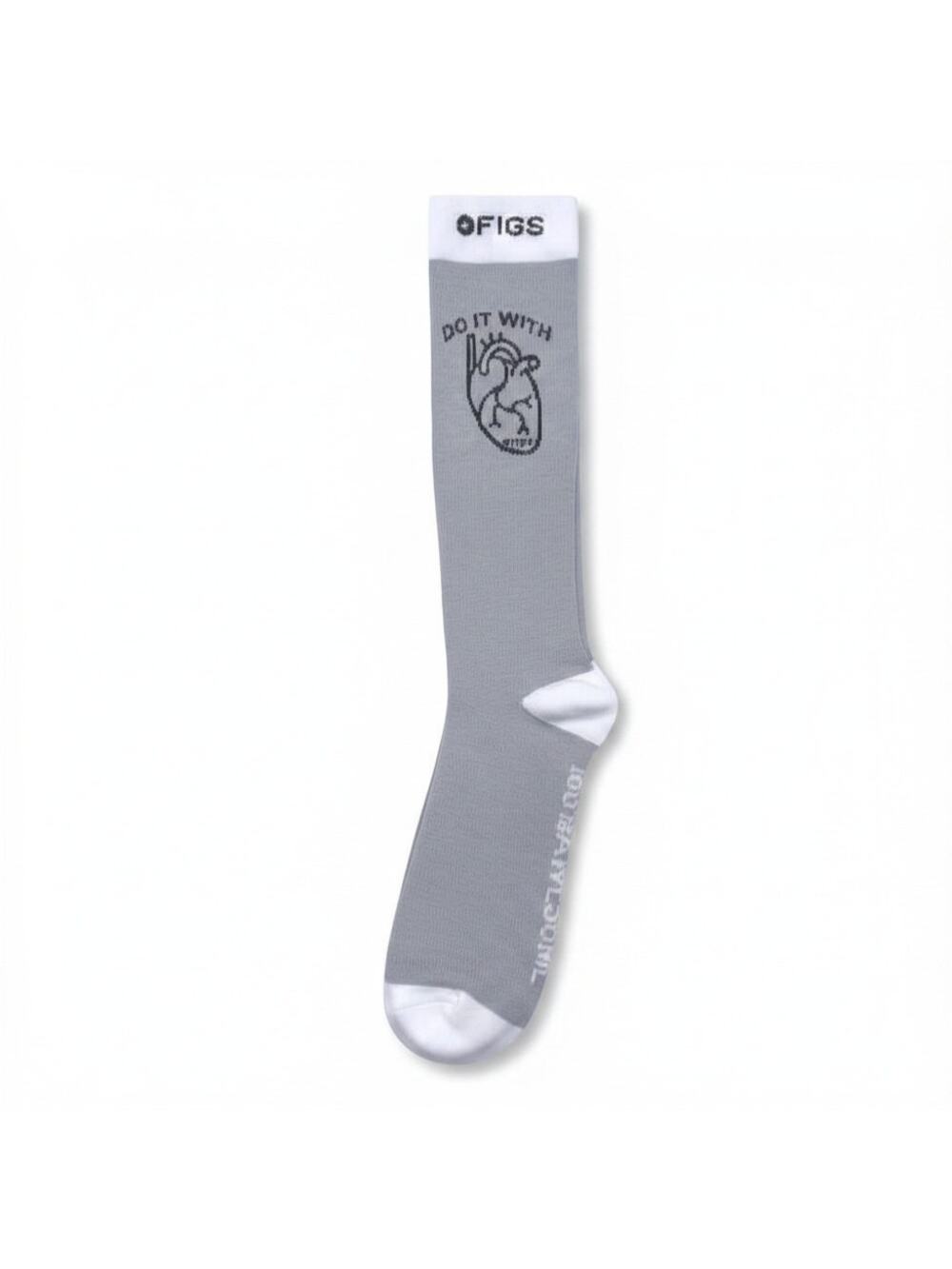 1 Pair FIGS Compression 'Do it with heart' Gray Socks Size L